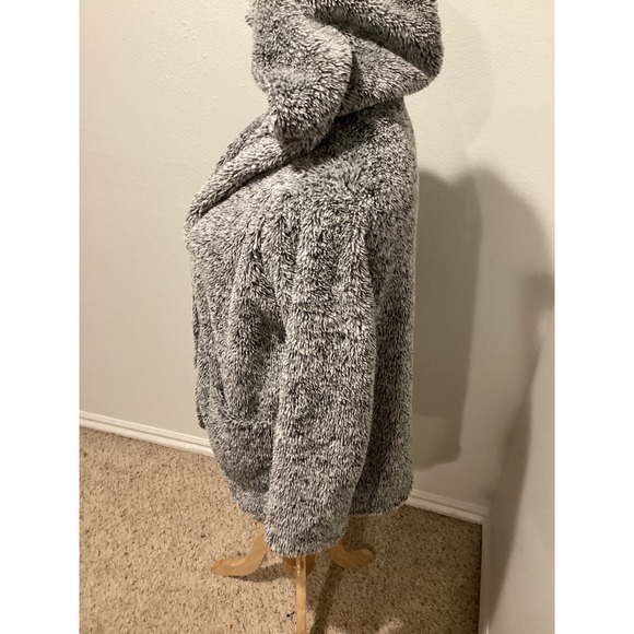 Brandy Melville Gray Speckled Plush Fleece Hooded Cardigan Jacket Women's - Picture 3 of 6